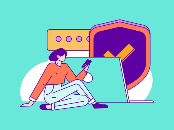 A drawing of two people with buildings, a money bag, a clipboard, and a calculator.