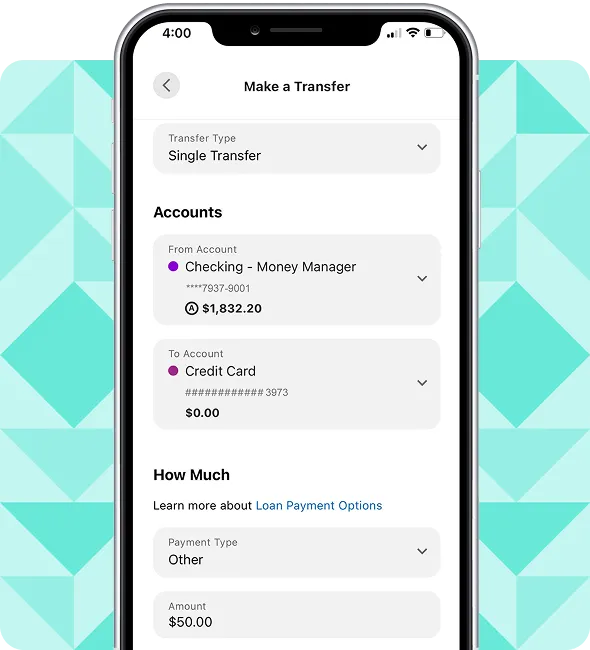Setting up a transfer on the Sunward mobile app