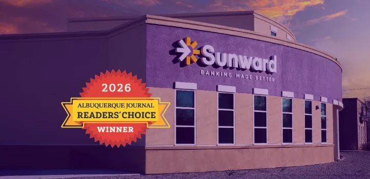 2026 Albuquerque Journal Reader's Choice Winner badge next to a Sunward building