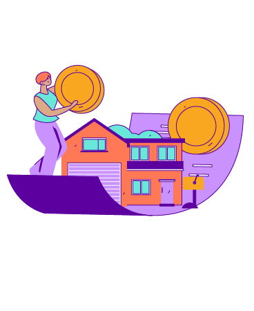 A drawing of a person with a house and coins cradled in a document