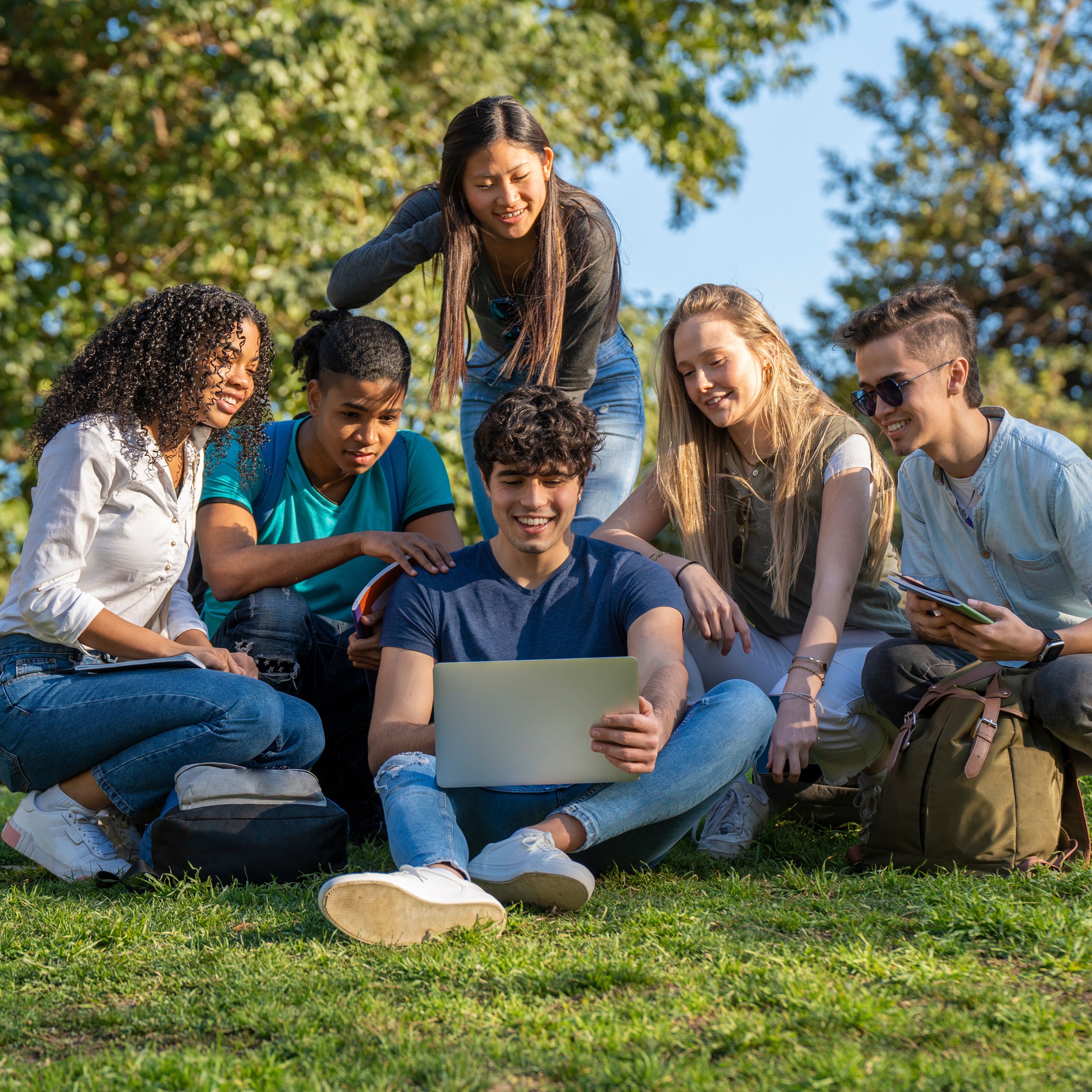 Six Students studying outside