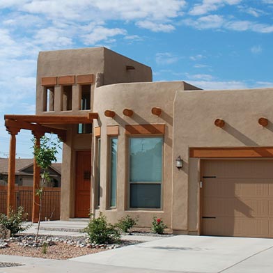 Exterior of Southwestern adobe home