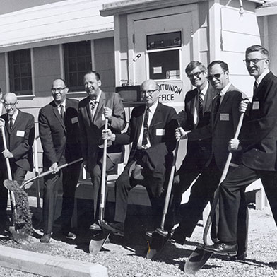 Sunward employees celebrate the groundbreaking for the Kirtland branch remodel in October 1969.