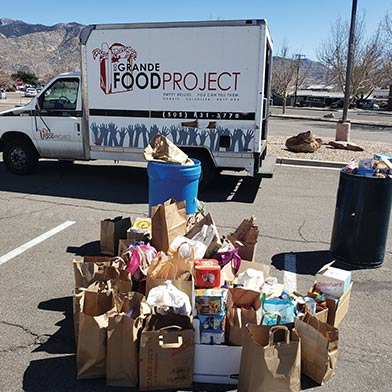 Photo of nonperishable food collected at Sunward's  Cottonwood Branch during Spring 2022 Shred Event